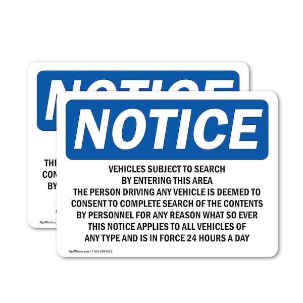 Signmission Vehicles Subject To Search By Entering This, 10 in W x Rectangle, Vinyl Decal OS-2PACK-NS-D-710-L-18866 - main